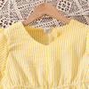 Girls' Big Children's Suit Children's Wear Autumn New Casual Striped V-Neck Lace Long Sleeve Short Top Skirt