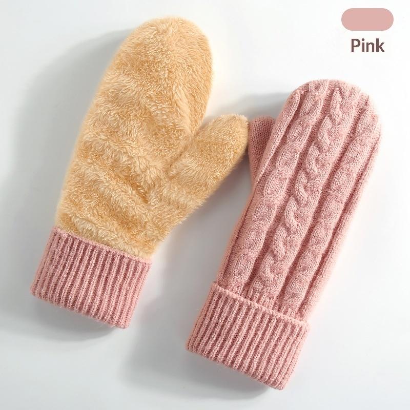 New Knitted Gloves Winter Double Layer Velvet Thickened Warm Cover Gloves Finger Gloves