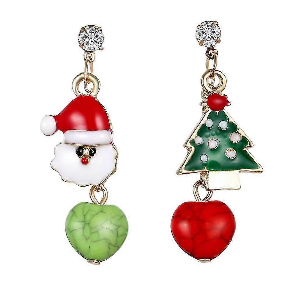 1 Pair Asymmetric Earring Stud Christmas Tree Santa Claus Dangle Earrings Festive Costume Ear Jewelry for Women Girls