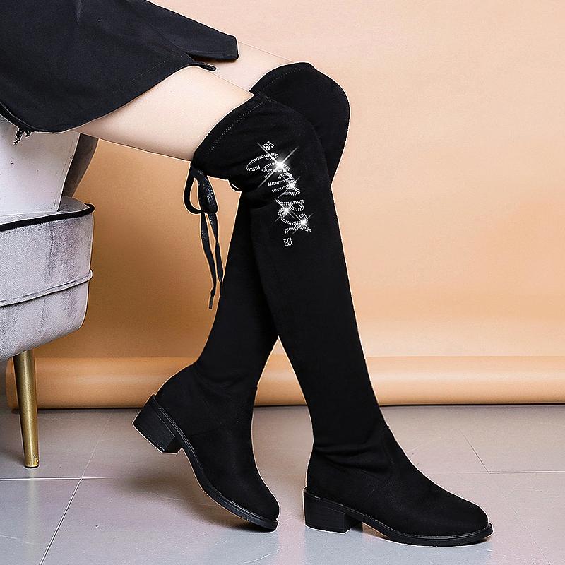 Cizme Peste Genunchi Sexy, Mulate, Elastice, cu Flock, Pantofi Femei 2024 Nou Toamnă Iarnă Dama Toc Înalt Lung Peste Coapsă Botas