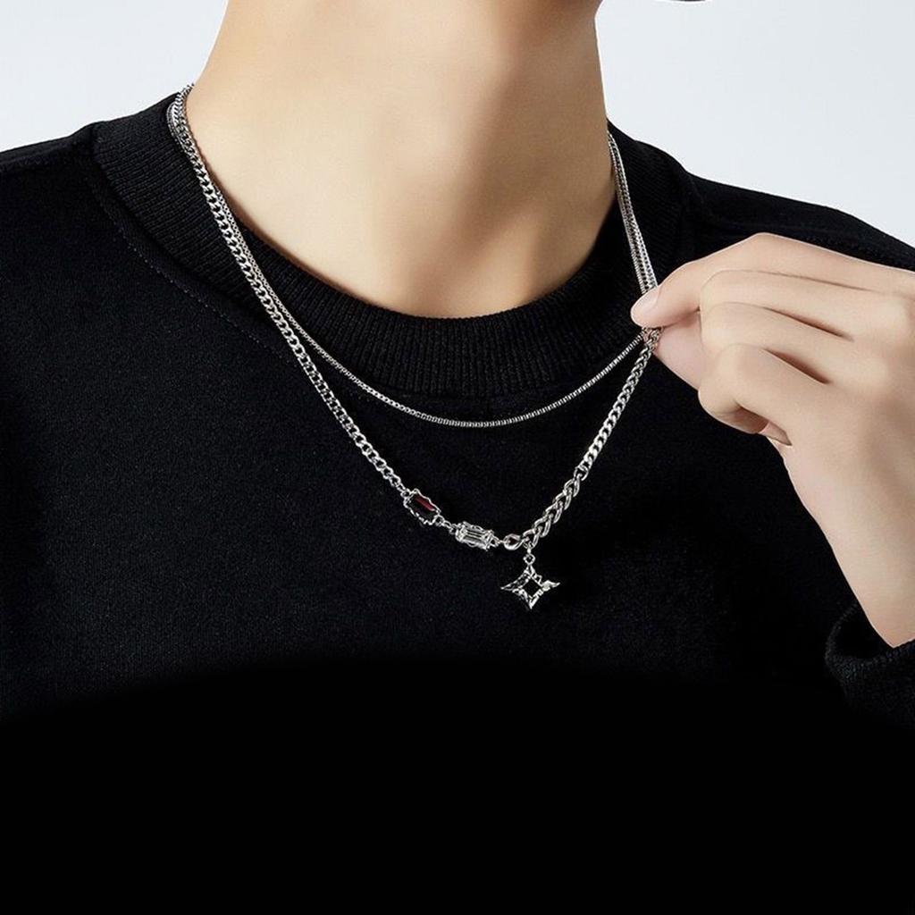 Double Layer Lucky Star Necklace For Men Hip Hop Jewelry Urban Streetwear Style Unisex Couple Chain Alloy Design