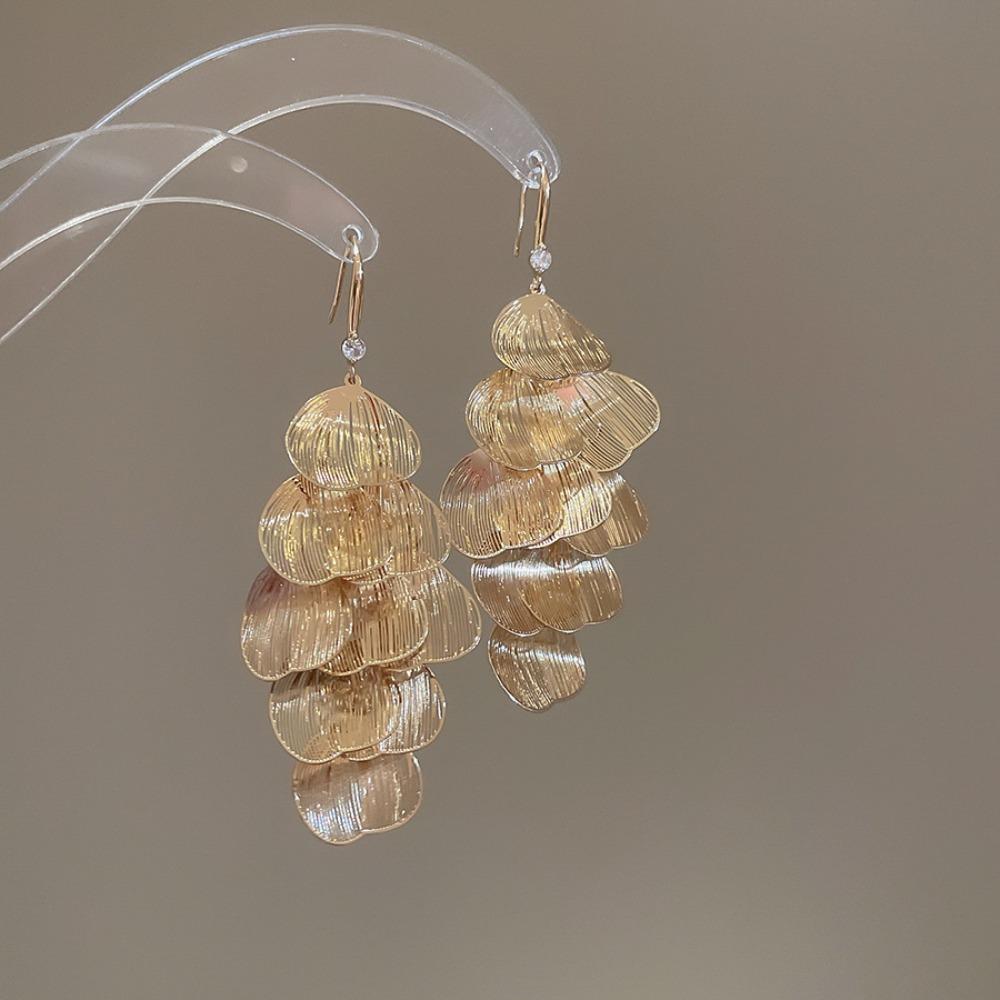Exaggerated Flower Long Tassel Earrings Temperament Women Stud Earrings Big Petal Ear Hooks Women Gold 8cm