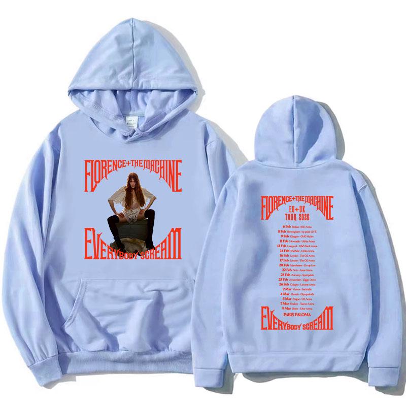 

Everybody Scream Tour 2026 Hoodies Florence + The Machine Rock Band Sweatshirt Long Sleeve Fleece Pullovers Print Clothes S