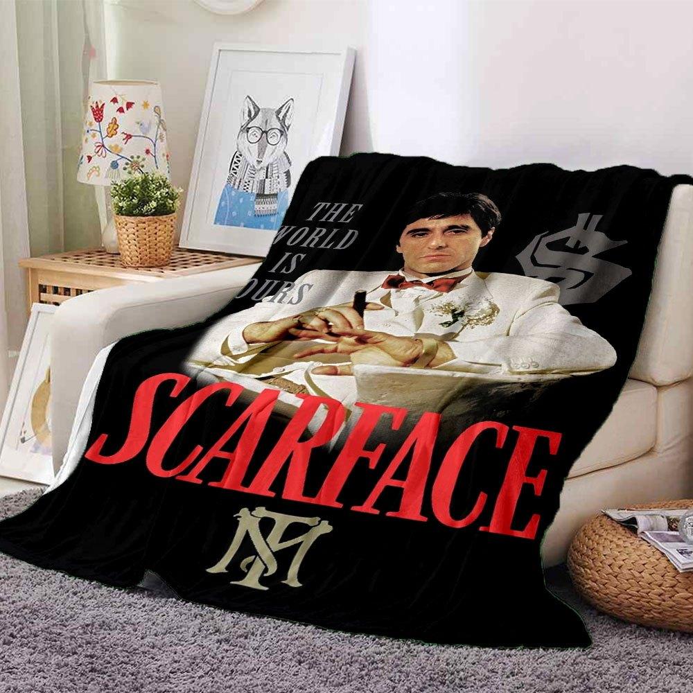 

1pc Scarface-Inspired Flannel Blanket - Soft Cozy All-Season Throw for Bedroom, Sofa, Camping, Travel - Perfect Gift for Movie FansB88 80cmx120cm(31inx47in)