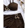 New women's sexy fashionable simple solid color irregular gold decorated three-piece bikini set