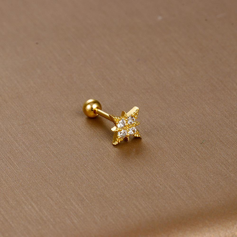 Gold Stainless Steel Earrings with Zircon Studs - Creative and Elegant Design