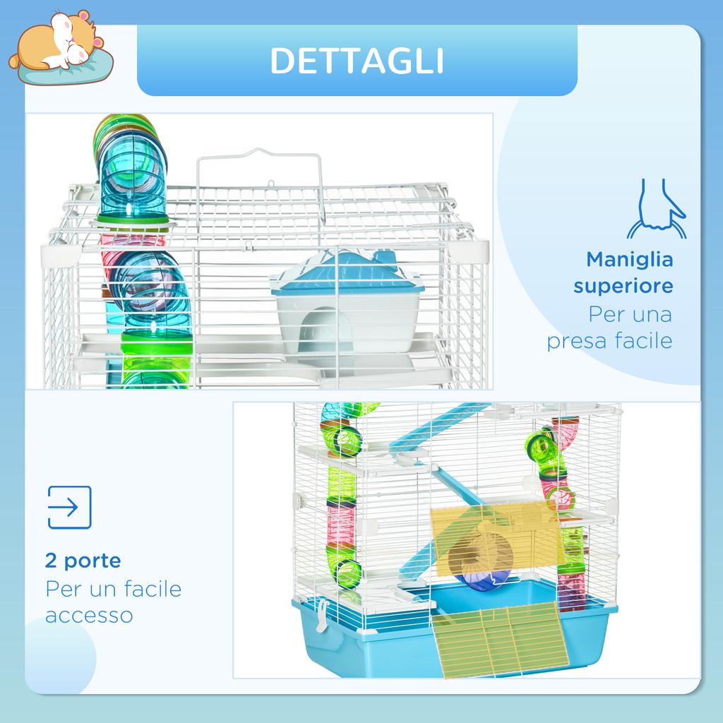 5-Tier Hamster Cage with Tubes, House, Water Tank and Wheel, 59x36x69 Cm