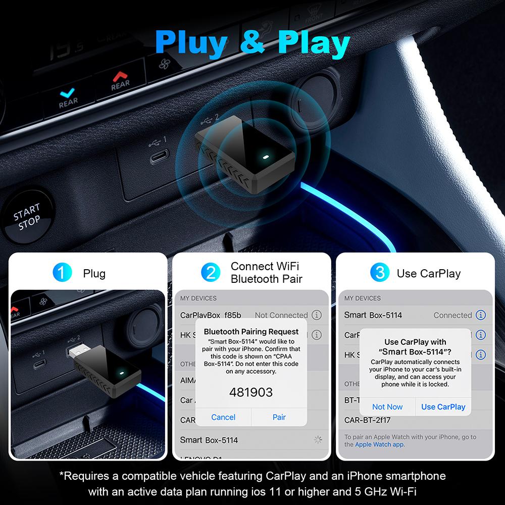 2in1 Wireless Carplay Adapter Android Auto Smart Dongle Mini Box Plug And Play For Volvo Benz Cadillac Jeep Lexus Buick VW