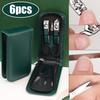 6 Pcs Portable Nail Scissors Sets Carbon Steel Green Black Nail Clippers Scissors File Manicure Beauty Tools Kit Full Function