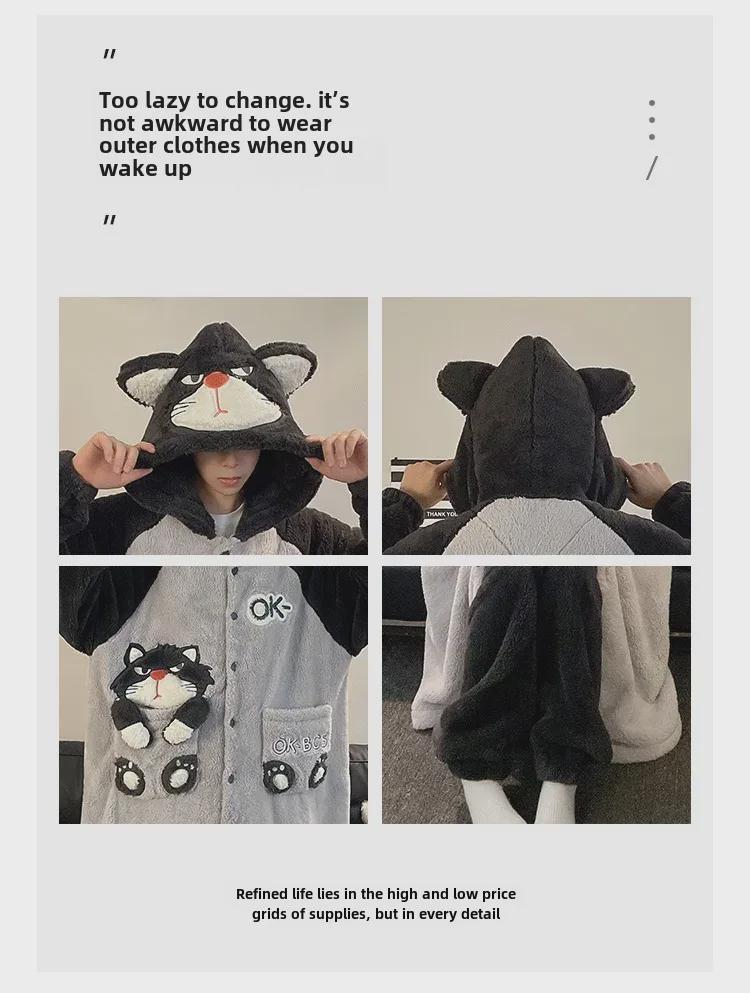 Winter Panda-Pyjama-Set für Paare: Korallfleece Damen Nachthemd & Herren Flanell Homewear