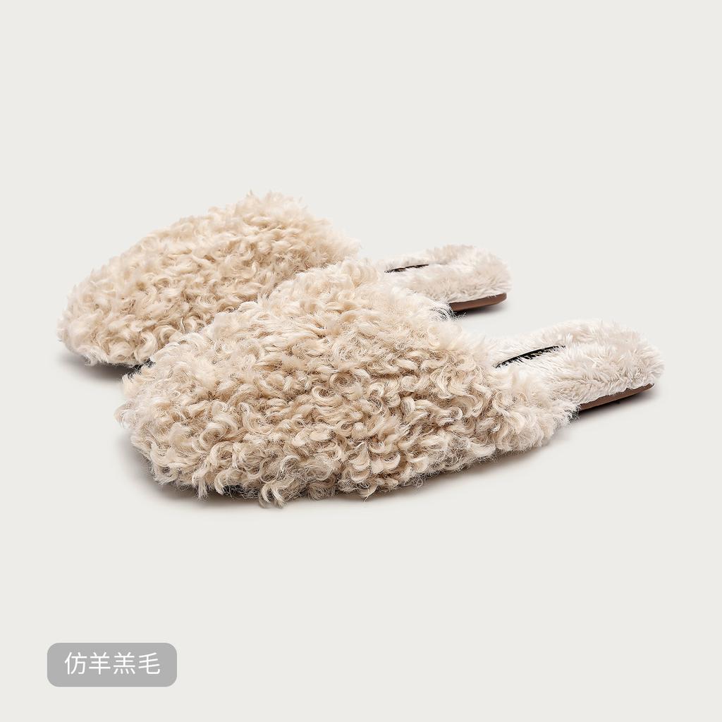 Soft and Fluffy Faux Lamb Plush Slippers , Warm and Cozy, Non-slip, Cute and Quiet Indoor Shoes for Women
