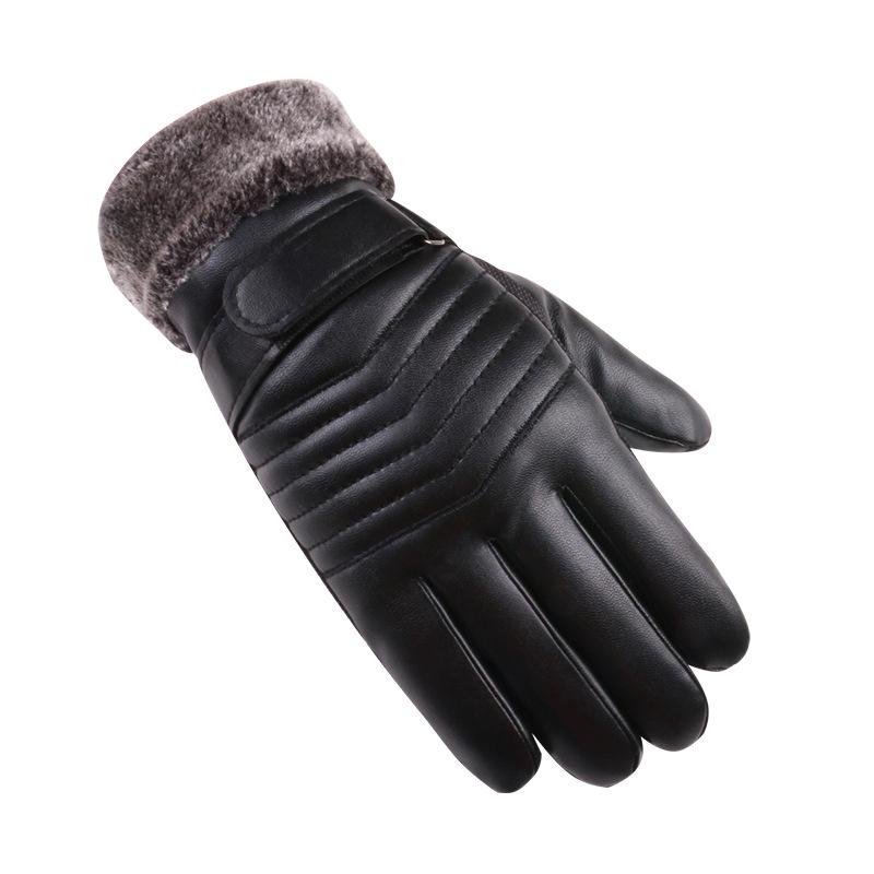 Warm Leather Gloves for Men In Autumn and Winter New Touch Screen Plus Velvet Motorcycle Outdoor Riding Cold Proof Gloves