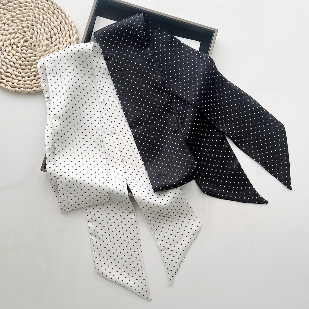 Casual Long Polka Dot Silk Scarf Versatile Tie Hair Bag Multi-Functional Streamer With Shirt Decoration Small Scarf