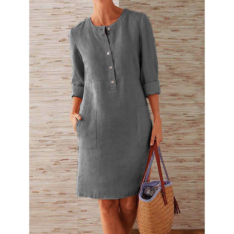 

round Neck Long Sleeve Dress for Women Women round Neck Long sleeve dress Dark gray S
