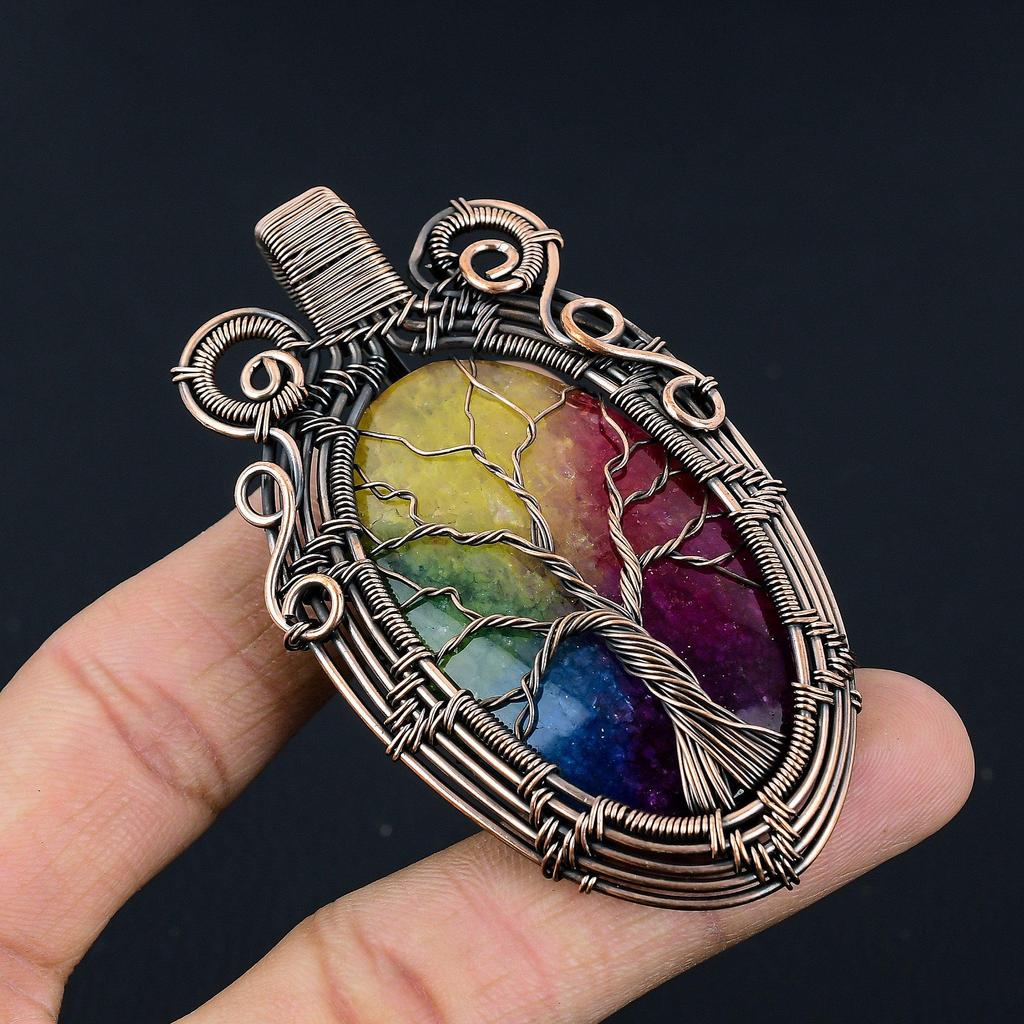 Rainbow Solar Quartz 999 Copper Wire Wrapped Pendant, Handmade Gemstone Pendant Jewelry, Gifts For Wife Brand New Pendant