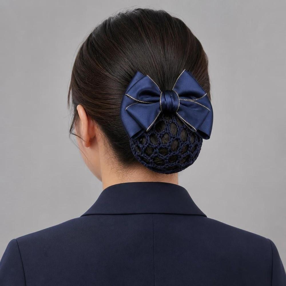 Handmade Hair Net Snood Double Bow Barrette Hair Clip Stylish Bun Cover Hair Styling Tool