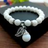 Porcelain White Crystal Bracelet Opal Leaf Pendant Bracelet Women's Style Women's Fashion Beaded Single Ring Hand Jewelry