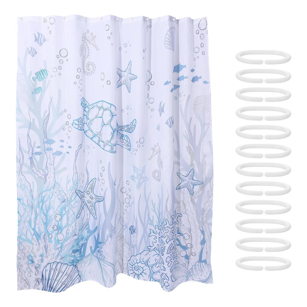 Turtle Shower Curtain Beach Starfish Themed Bathroom Curtain Practical Elegant Underwater Seahorse Bathroom Curtain for Bathroom