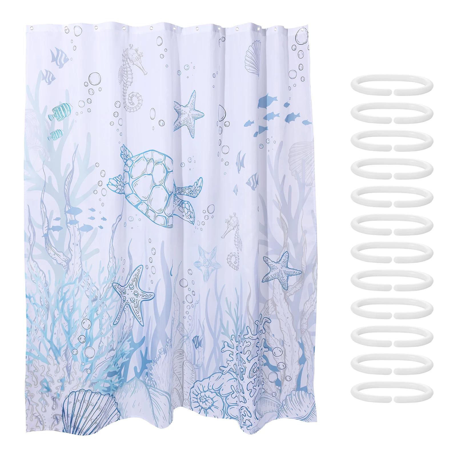 

Занавеска для душа Черепаха Пляжная тематика Морская звезда Практичная Элегантная Подводная Морской конёк Занавеска для ванной для ванной комнаты 180*180cm синий