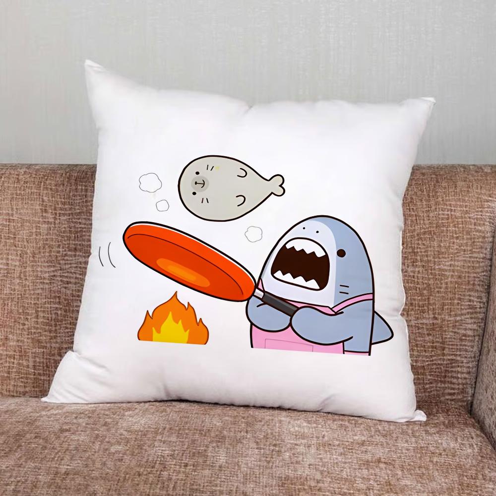Cute Shark Cartoon Pillow Case For Home Bedroom Car Office Decoration Living Room Sofa Cushion Cover Suitable