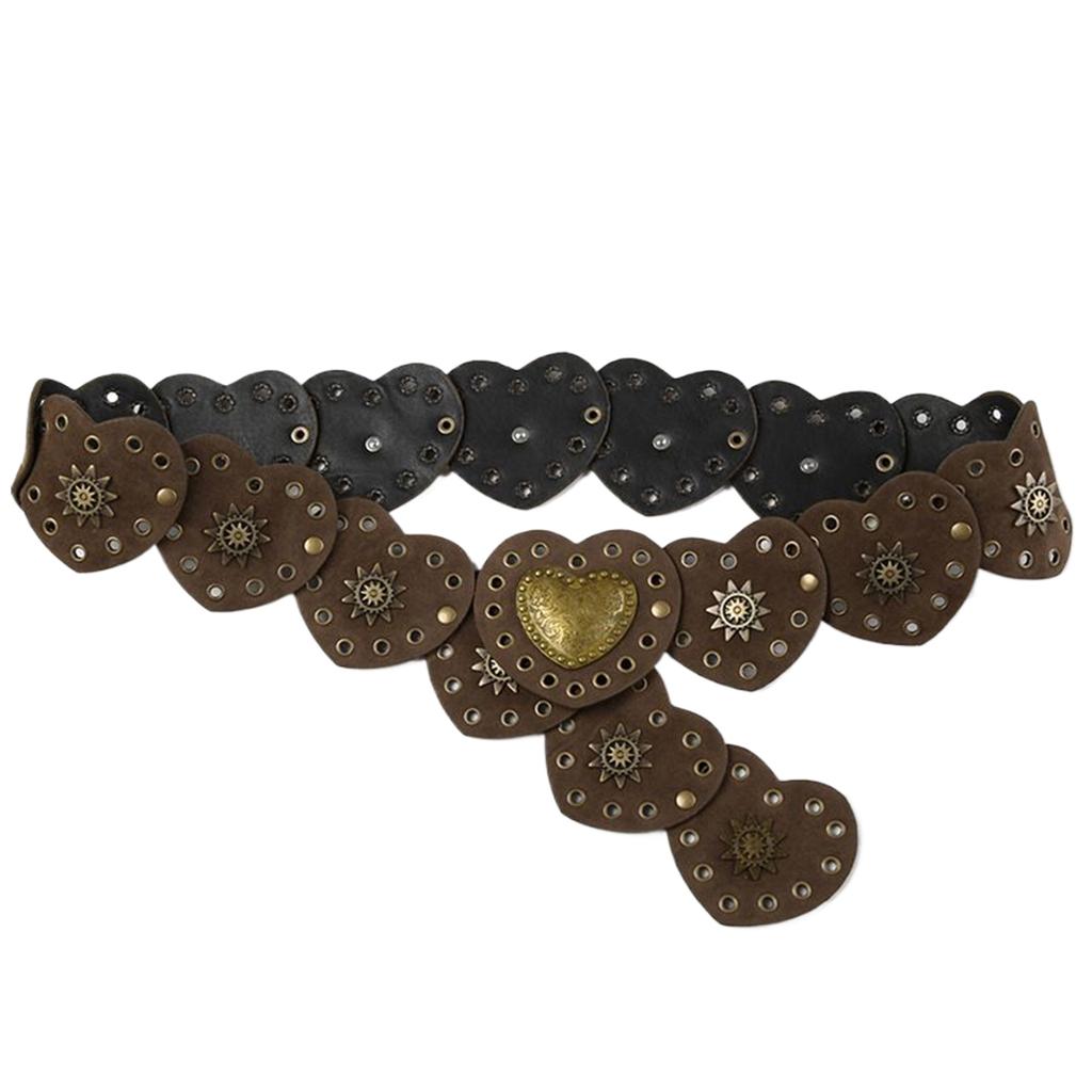 Curea unică cu decupaje pentru femei din piele PU Curea maro decorată în alb, decorată cu centură albă cu inimă de dragoste