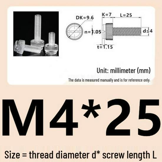 M3-M8 Hand-Tightened Transparent Acrylic Knurled Screw 
