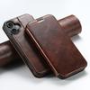 For iPhone 12 13 14 15 16 17 Pro Max Plus Phone Case Flip Card MagSafe Magnetic Wireless Charging Stand Oil Wax Leather Cover