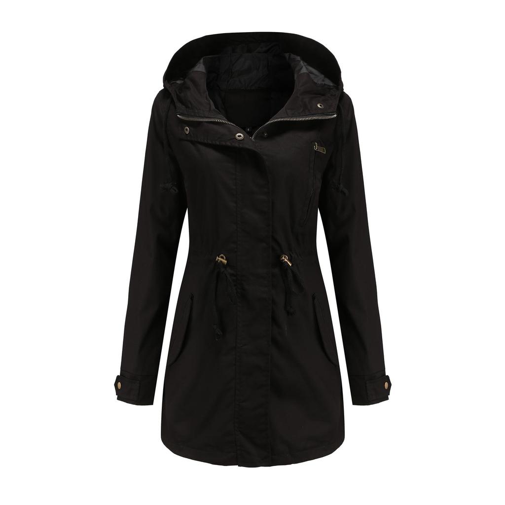 Baumwolle Mit Kapuze Windjacke frauen Frühling Herbst Lose Einfarbig Langarm Kordelzug Chic Jacke S-3XL