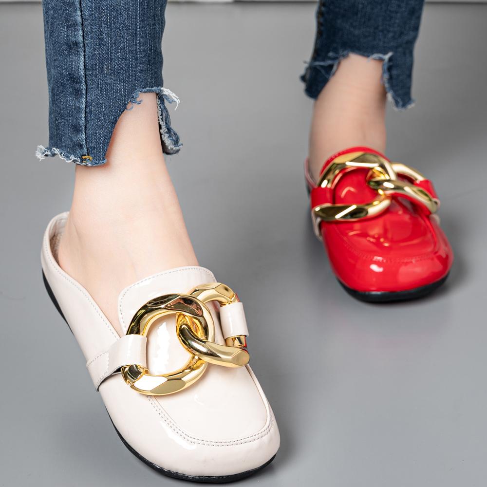 Summer Women Slipper Low Heels Casual Slides Flip Flop Round Toe Brand Design Gold Chain Closed Slip On Shoes Mulles