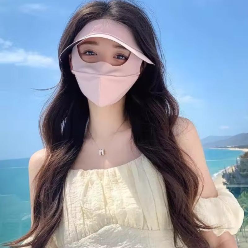 Summer UV protection Polyester Ice Silk Mask Portable Sunshade Breathable Sunscreen Mask Outdoor With Brim Sun Protection Hats