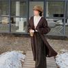 Plus Size Women's Lazy Mid-length Knit Cardigan, Winter Versatile Over-the-knee Sweater Jacket 413613