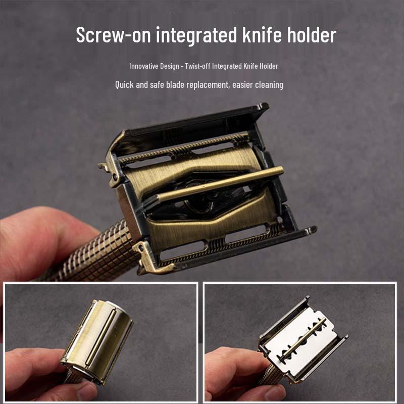 Classic Brass Double-Sided Safety Razor with Twist-Off Head