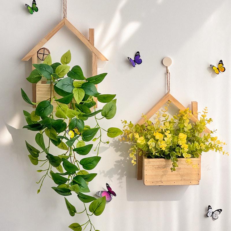 Wall Hanging Artificial Flower Pot for Living Room TV Background with Greenery Planter.