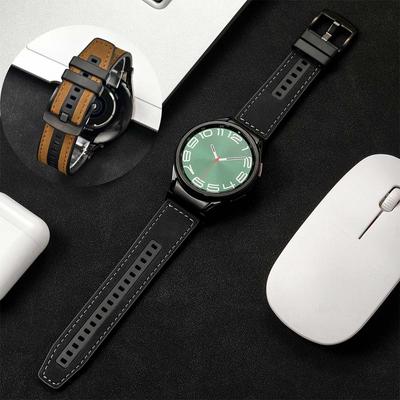 22mm Quick Fit Leather Band for Samsung Galaxy Watch 6 5 4 40 44mm Watch 5 Pro 45mm for 6/4 Classic 43 47mm 42 46mm Watch Strap