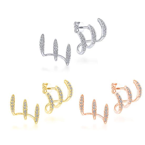 Yousheng 1 Pair Stud Earrings Three Layers Arc Temperament Shining Rhinestones Ear Studs Fashion Jewelry