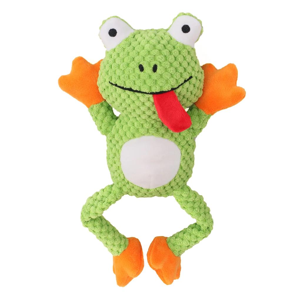 Chew-Resistant Plush Frog Dog Toy Bite-Proof Stress-Relieving Pull-Interactive Pet Toy with Squeaker for Aggressive Chewers