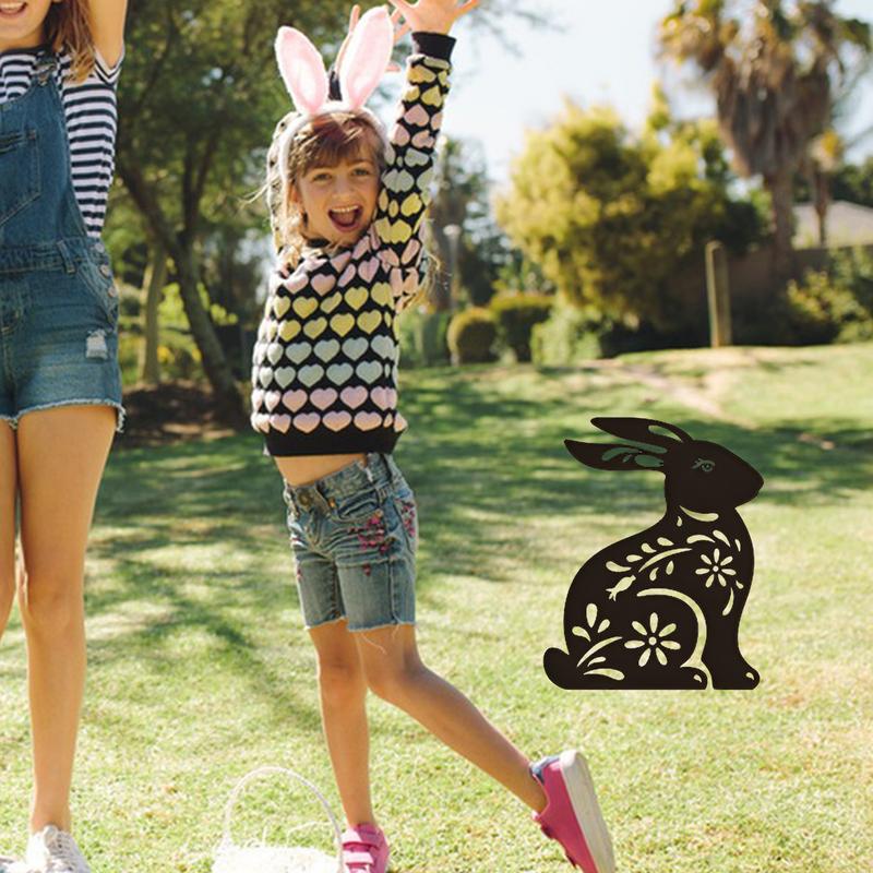 Rabbit Garden Statue Metal Rabbit Statue Yard Stake Rabbit Stake Easter Yard Art Black Animal Art Lawn Garden Silhouette Outdoor