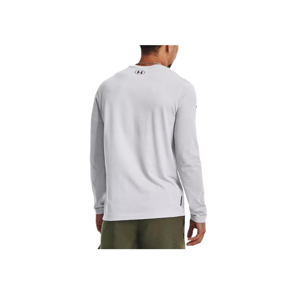 Under Armour Rush Solid Color Logo Print Vintage Long Sleeve T-Shirt Men Tops White 1379282-100