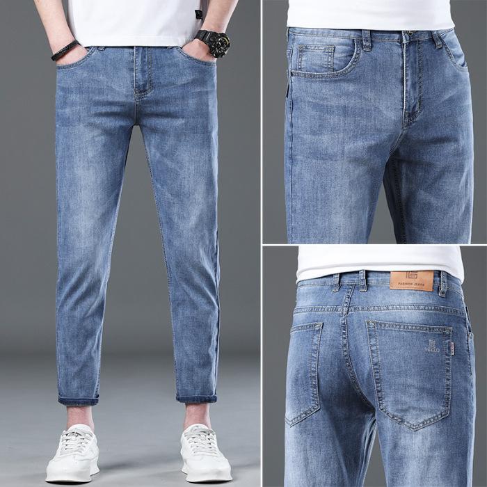 Summer Light-colored Thin Nine-point Pants Slim Straight-leg Pants Korean Style Jeans Men