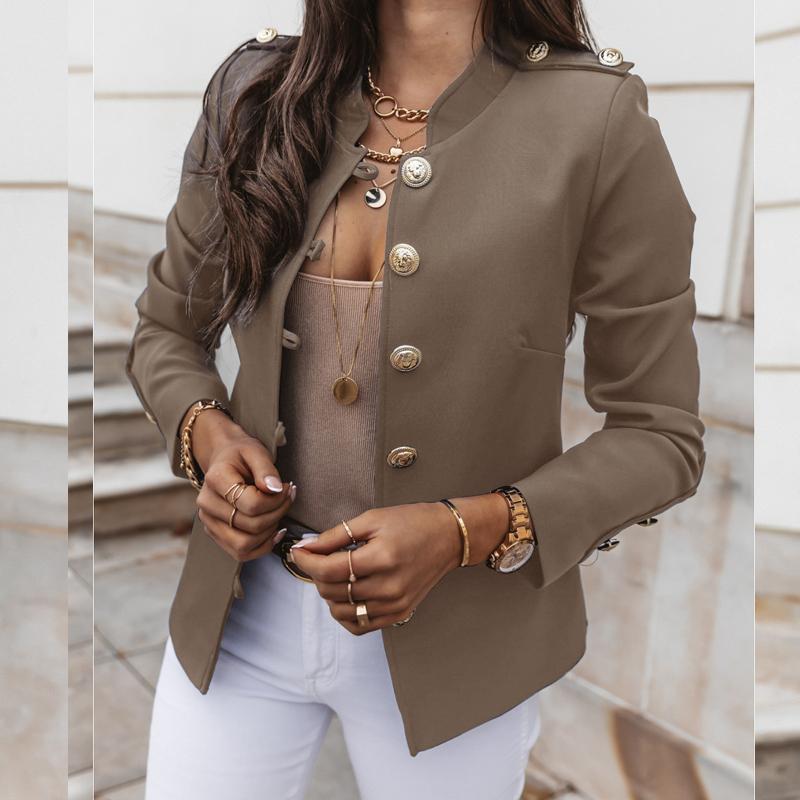 Fashion Single Breasted Jacket Solid Slim Female Bottons Sleeve Outerwear Office Women Long Coat Overall