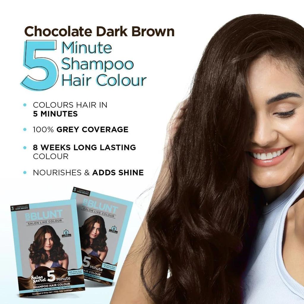 Bblunt 5 Minute Shampoo Hair Color Choco Dark Brown Pack Of 2 With 20 Ml X 10 Sachets For Quick Gray Coverage At