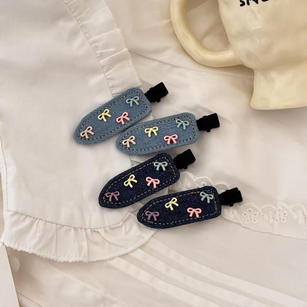 Women s denim colored ribbon side hair clip hair clip Young people