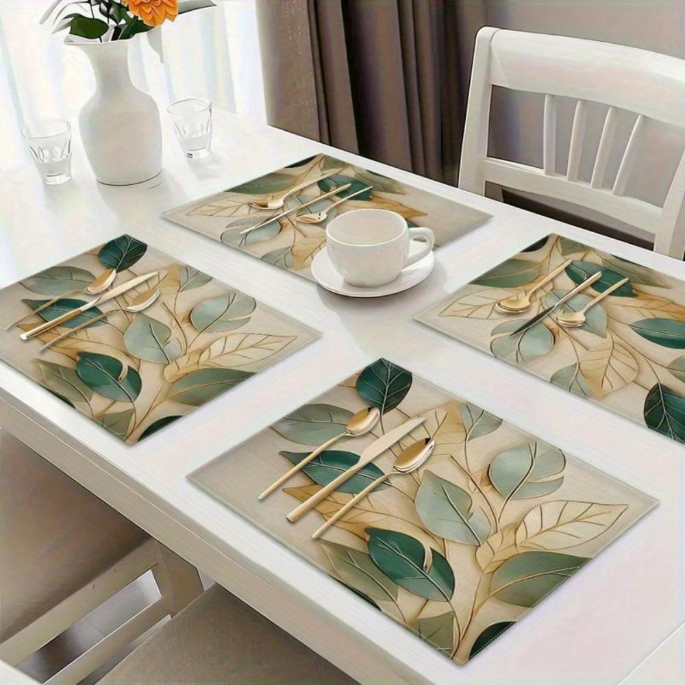 4/6/8/10pcs small fresh leaf placemats are durable and machine washable for daily kitchen and dining table decoration