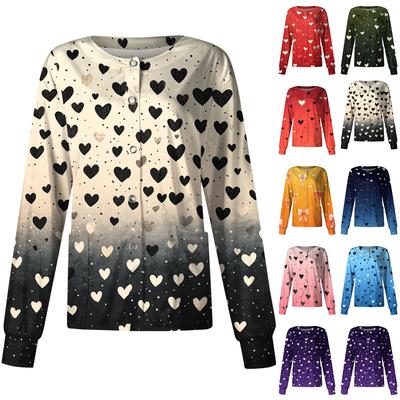 Giacca da lavoro casual da donna alla moda a maniche lunghe con colletto alla coreana monopetto stampa San Valentino Top