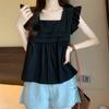 French Square Collar Versatile Sweet Shirt Round Neck New Summer Retro Design Sense Thin Short Doll