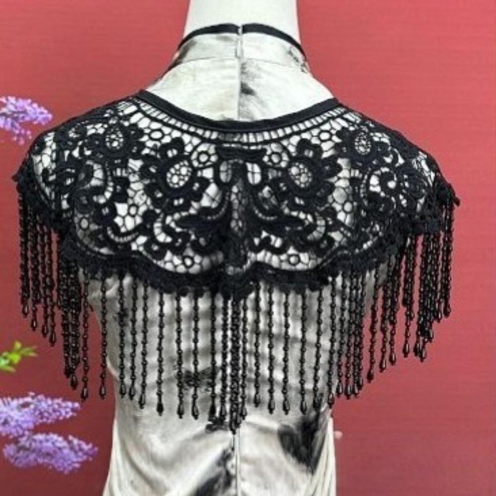 Handmade Pearl Tassel Shawl Lace Trim Lace Shawl Hanfu Accessory Detachable Collar  Female