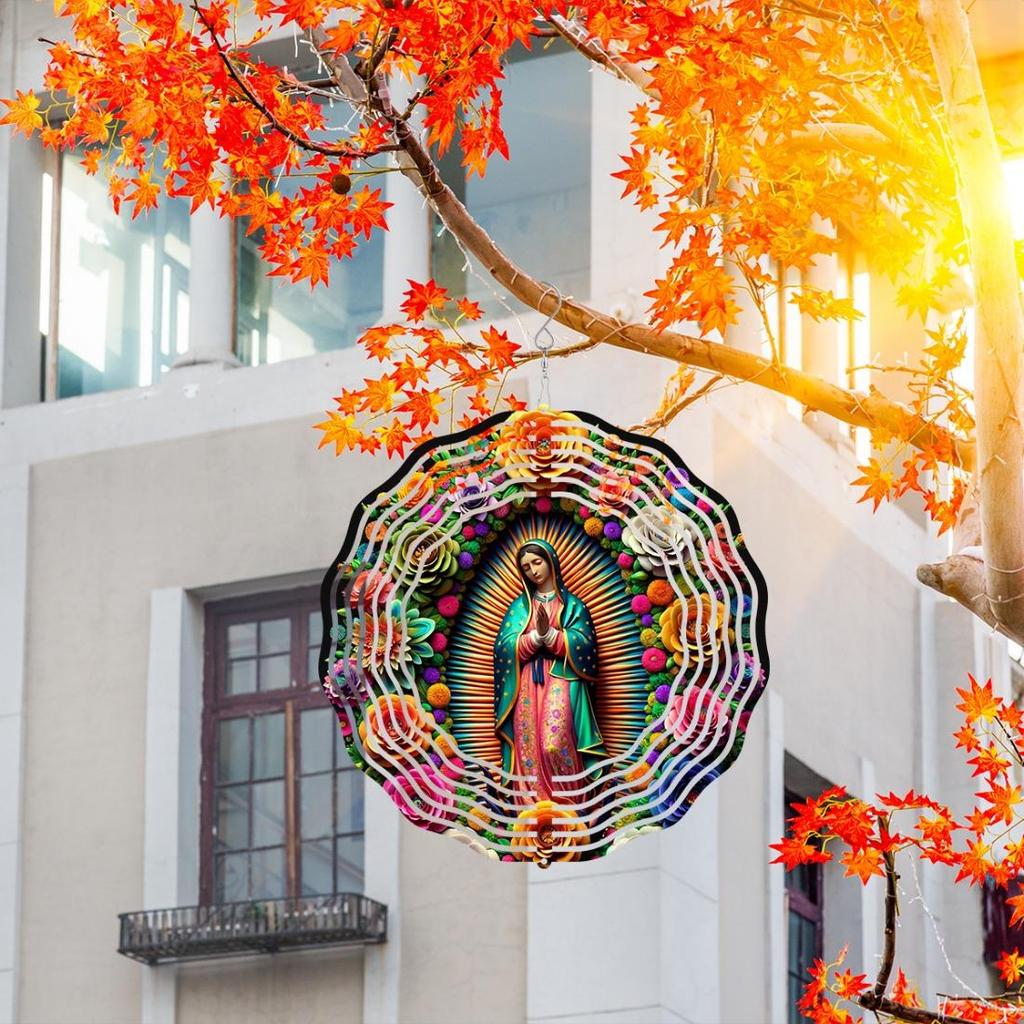 Multicolor Metal Wind Spinner Ornament with Swivel Hook - 25.4 cm Double Sided Circular Garden Decor featuring a Portrait Design, Ideal for Yard