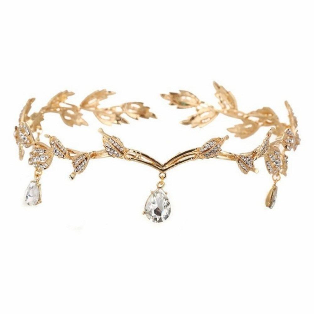 

Rhinestone Forehead Chain Leaves Shape Forehead Ornaments Fairy Bride Tiara Cosplay золотой/белый