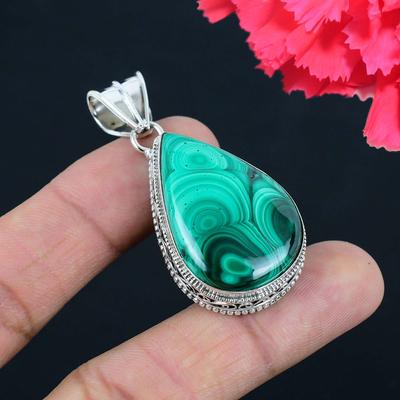 Malachit Edelstein Anhänger Massiv 925 Sterling Silber Anhänger Schmuck Geschenk für Unisex