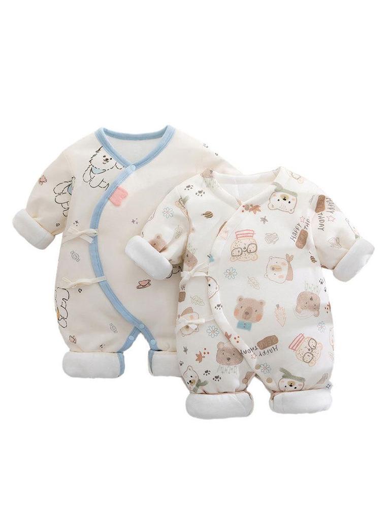Warm Thickened Autumn/Winter Baby Jumpsuit - 120g Padded Newborn Outfit with Butterfly Design for Boys & Girls